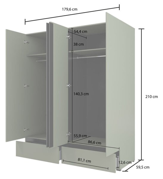 Čtyřdveřová šatní skříň 180 cm GLENROSE - zelená / černá