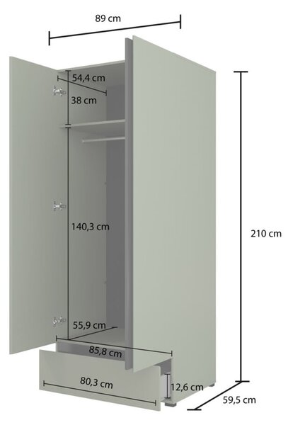 Dvoudveřová šatní skříň 89 cm GLENROSE - zelená / černá