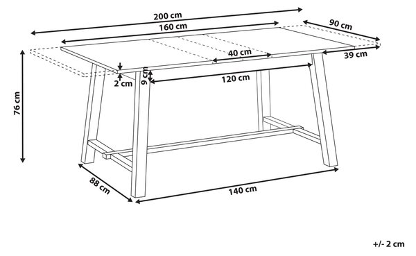 Rozkládací jídelní stůl BARNES Světlý jasan 160/200 cm 90 cm