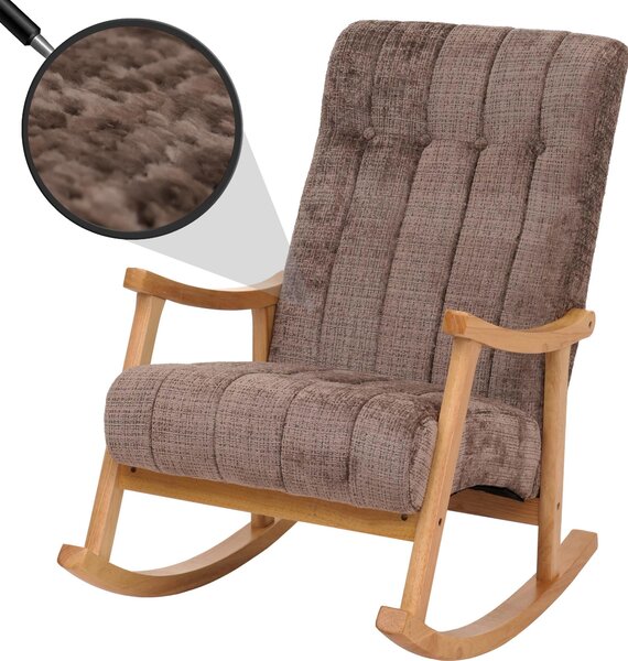 Houpací křeslo HWC-K10, polohovatelné, dřevo tkanina/textilní enil (465g/m²) hndá, pírodní rám