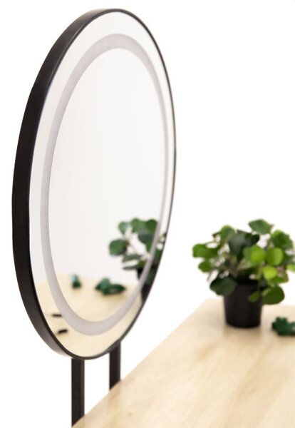 Toaletní stolek BEAUTY se zrcadlem a LED osvětlením naturální / černý