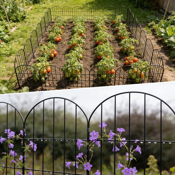 Kovový plot do zahrady, výška 81 cm, šířka 45 cm, 10 panelů, celková délka 4,5 metru, vhodný pro obruby záhonů