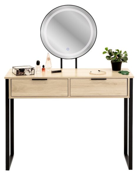 Toaletní stolek BEAUTY se zrcadlem a LED osvětlením naturální / černý