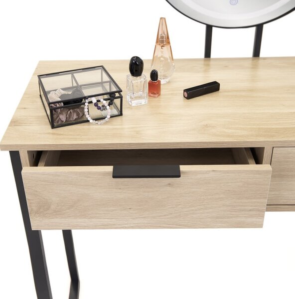 Toaletní stolek BEAUTY se zrcadlem a LED osvětlením naturální / černý