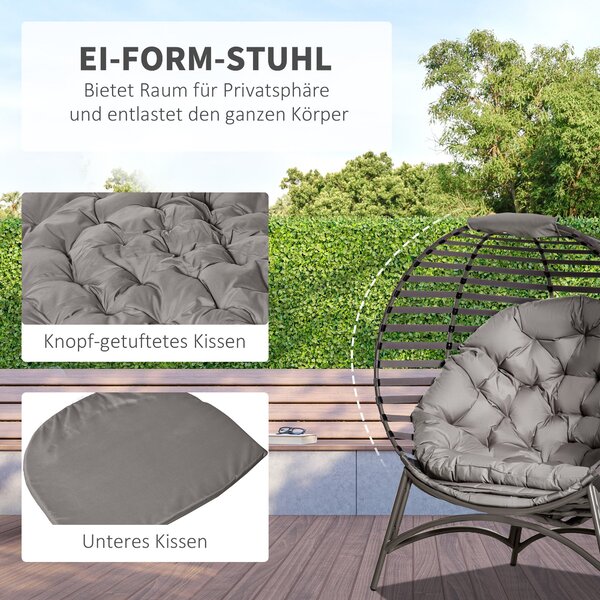 Zahradní křeslo Outsunny Papasan 2-basket s polštáři, oválné křeslo, skládací na balkon a terasu, venkovní/indoor, písek, ocel, 118 x 75 x 139 cm | Ao