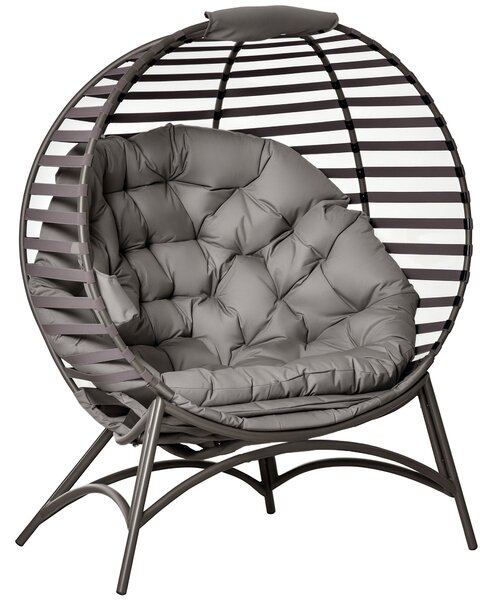 Zahradní křeslo Outsunny Papasan 2-basket s polštáři, oválné křeslo, skládací na balkon a terasu, venkovní/indoor, písek, ocel, 118 x 75 x 139 cm | Ao
