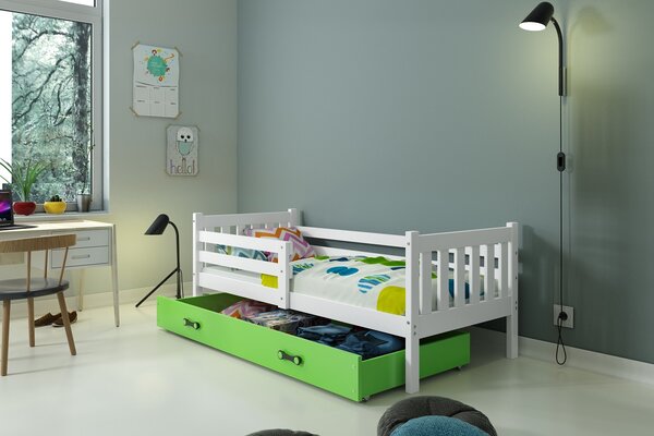 Dětská postel Carino - 1 osoba, 80x190 s úložného prostoru – Bílá, Zelená