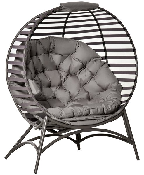 Zahradní křeslo Outsunny Papasan 2-basket s polštáři, oválné křeslo, skládací na balkon a terasu, venkovní/indoor, písek, ocel, 118 x 75 x 139 cm | Ao