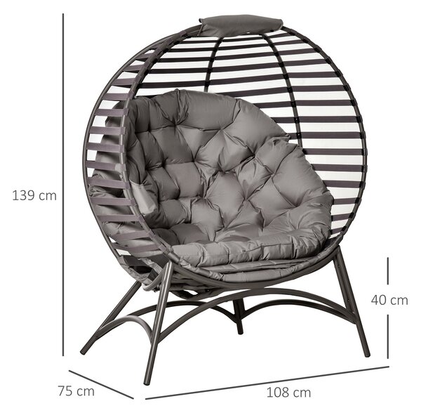 Zahradní křeslo Outsunny Papasan 2-basket s polštáři, oválné křeslo, skládací na balkon a terasu, venkovní/indoor, písek, ocel, 118 x 75 x 139 cm | Ao