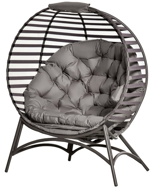 Zahradní křeslo Outsunny Papasan 2-basket s polštáři, oválné křeslo, skládací na balkon a terasu, venkovní/indoor, písek, ocel, 118 x 75 x 139 cm | Ao