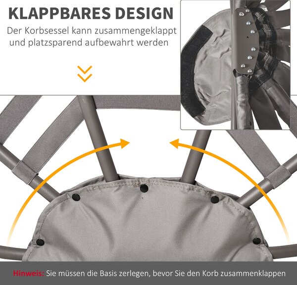 Zahradní křeslo Outsunny Papasan 2-basket s polštáři, oválné křeslo, skládací na balkon a terasu, venkovní/indoor, písek, ocel, 118 x 75 x 139 cm | Ao