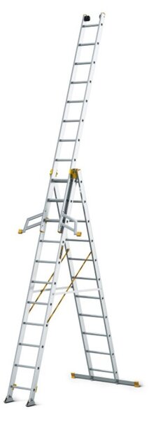 FISTAR Profesionální žebřík MAX 3x11 hliníkový, 3-dílný, pracovní výška až 8,34 m