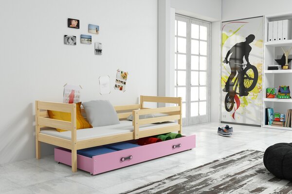 Dětská postel Liběna - 1 osoba, 80x190 s úložným prostorem – Borovice, Růžová