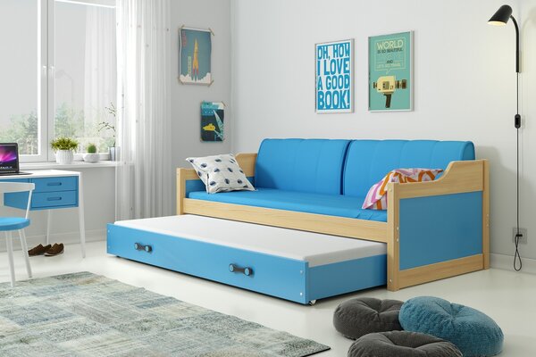 BMS Group Dětská postel s výsuvnou přistýlkou DAVID borovice Velikost postele: 190x80 cm, Barva výplní: Modrá