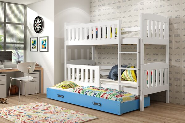 BMS Group Dětská patrová postel s přistýlkou KUBUS bílá Velikost postele: 190x80 cm, Barva šuplíku: Modrá