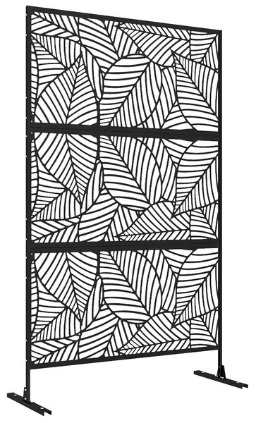Dekorativní panel pro venkovní použití Outsunny s větrem rozkládající se listovou vzorem - 122 x 45 x 198 cm, černý | Aosom