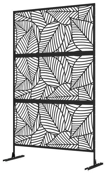 Dekorativní panel pro venkovní použití Outsunny s větrem rozkládající se listovou vzorem - 122 x 45 x 198 cm, černý | Aosom
