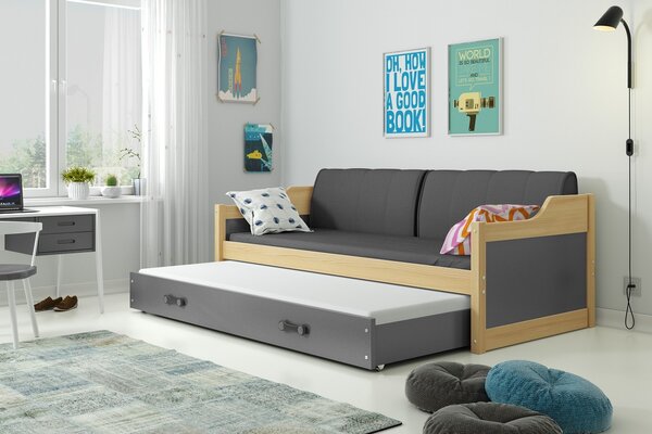 BMS Group Dětská postel s výsuvnou přistýlkou DAVID borovice Velikost postele: 190x80 cm, Barva výplní: Grafit