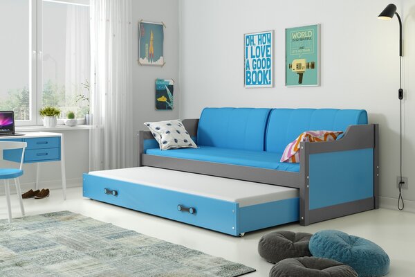 BMS Group Dětská postel s výsuvnou přistýlkou DAVID grafit Velikost postele: 200x90 cm, Barva výplní: Modrá