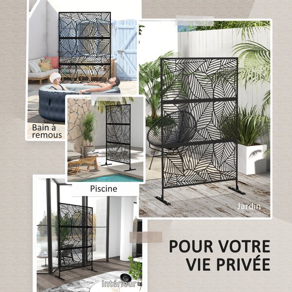 Dekorativní panel pro venkovní použití Outsunny s větrem rozkládající se listovou vzorem - 122 x 45 x 198 cm, černý | Aosom