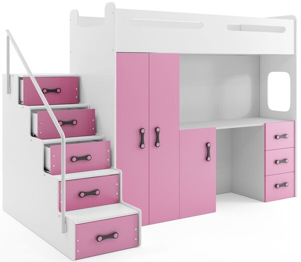 BMS Group Dětská postel Max 4 - Růžová (Dětská patrová postel s psacím stolem a skříní - matrace a rošt Zdarma)