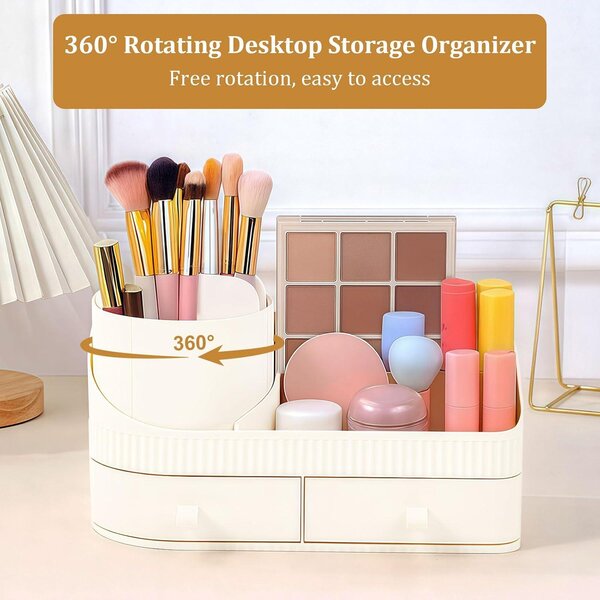 Organizér na make-up, otočný o 360°, s zásuvkami, multifunkční, vhodný na toaletní stolek