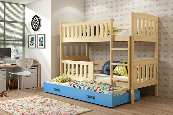 BMS Group Dětská patrová postel s přistýlkou KUBUS borovice Velikost postele: 190x80 cm, Barva šuplíku: Modrá