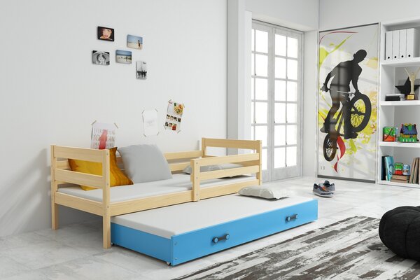 BMS Group Dětská postel Eryk 2 s přistýlkou - Borovice / modrá - 190x80