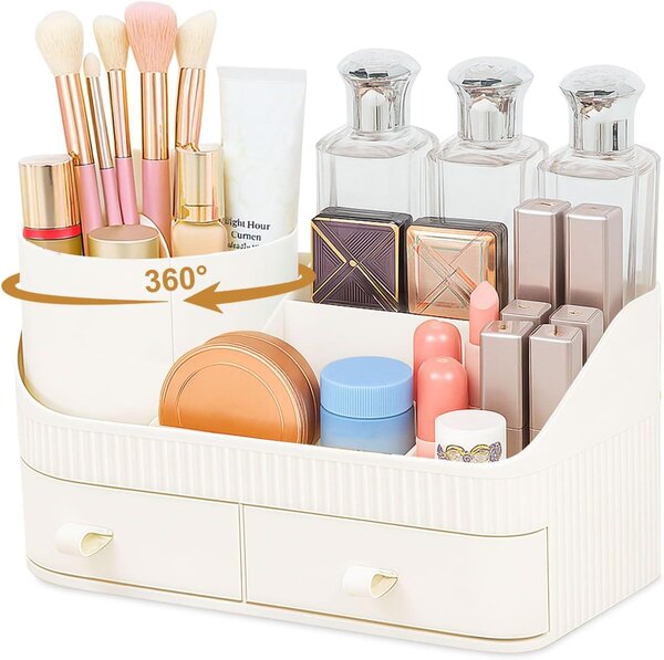 Organizér na make-up, otočný o 360°, s zásuvkami, multifunkční, vhodný na toaletní stolek