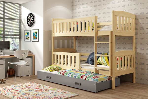 BMS Group Dětská patrová postel s přistýlkou KUBUS borovice Velikost postele: 190x80 cm, Barva šuplíku: Grafit