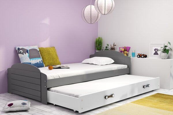 Dětská postel Moni - 2 osoby, 90x200 s výsuvnou přístýlkou – Grafit, Bílá