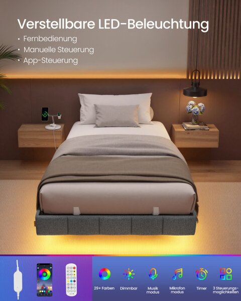 Čalouněná postel s LED podsvícením 90 cm RMB162G101