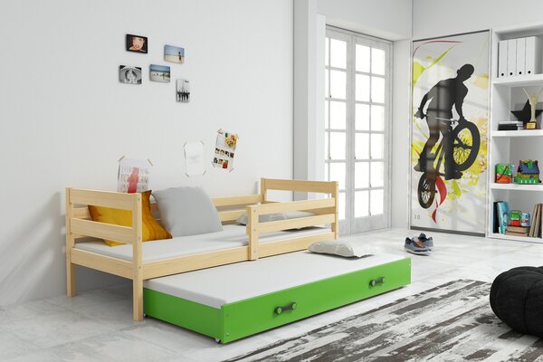BMS Group Dětská postel s výsuvnou přistýlkou ERYK borovice Velikost postele: 200x90 cm, Barva šuplíku: Zelená