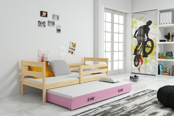 BMS Group Dětská postel Eryk 2 s přistýlkou - Borovice / růžová - 190x80