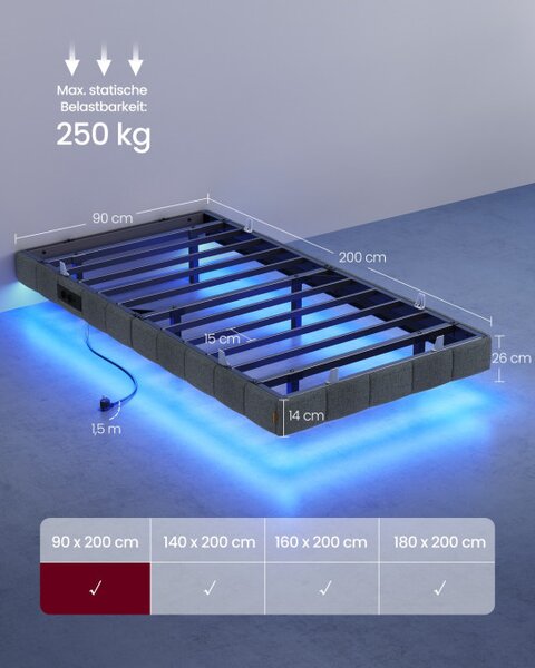 Čalouněná postel s LED podsvícením 90 cm RMB162G101
