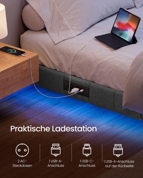 Čalouněná postel s LED podsvícením 90 cm RMB162G101