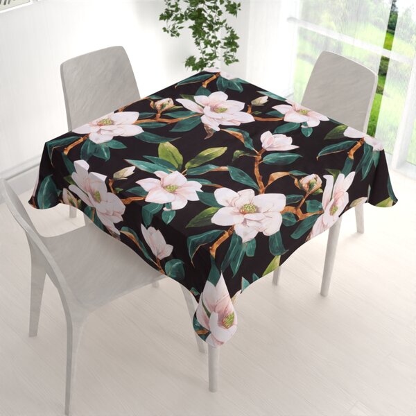 Biante Bavlněný čtvercový ubrus Sandra SA-300 Květy magnolie na černém 50x50 cm