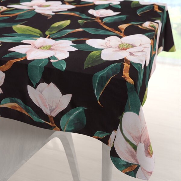 Biante Bavlněný čtvercový ubrus Sandra SA-300 Květy magnolie na černém 50x50 cm