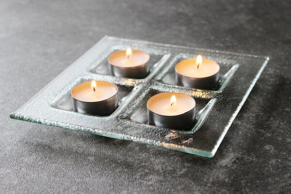 BDK-GLASS Skleněný čirý čtvercový svícen na 4 svíčky