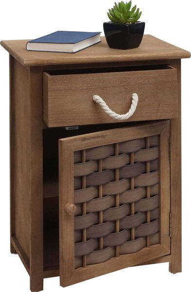 Komoda HWC-K83, skíka zásuvková, dřevo 55x39,5x28,5cm tmav hndá, polyratan tmav hndá