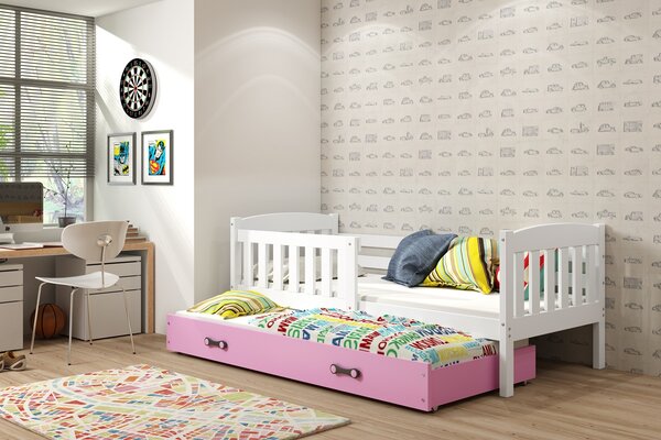 BMS Group Dětská postel s výsuvnou přistýlkou KUBUS bílá Velikost postele: 200x90 cm, Barva šuplíku: Růžová