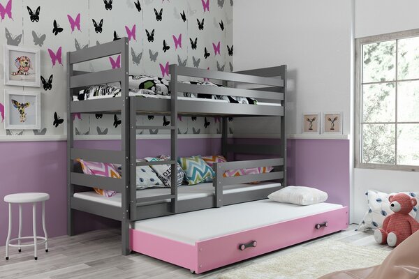 BMS Group Dětská postel Eryk 3 - Grafit/růžová - 190x80