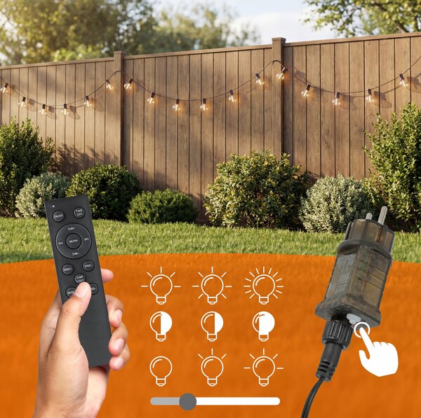 Smart LED Zahradní světelná stmívatelná girlanda 15m 25xLED žárovka E12 24V, dálkové ovládání