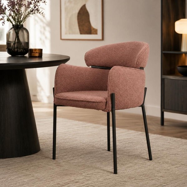 Jídelní židle s potahem z boucle látky, barva rezavě hnědá, moderní design, 1 kus, vhodná do jídelny