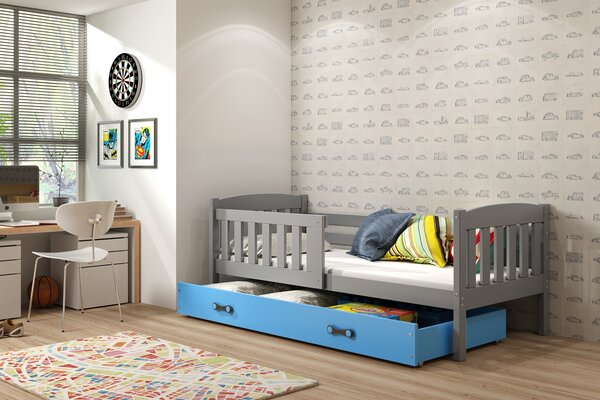 Dětská postel Karla - 1 osoba, 80x160 s úložným prostorem – Grafit, Modrá
