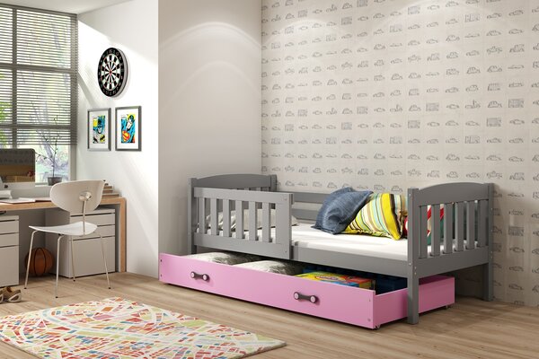 BMS Group Dětská postel s úložným prostorem KUBUS grafit Velikost postele: 200x90 cm, Barva šuplíku: Růžová