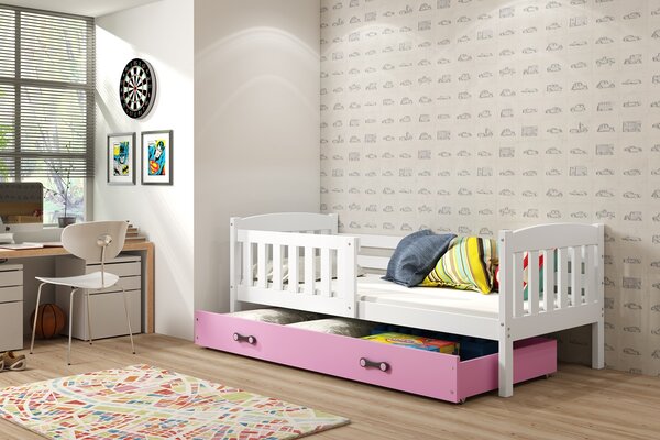 Dětská postel Karla - 1 osoba, 80x190 s úložným prostorem – Bílá, Růžová
