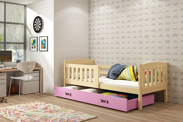 Dětská postel Kubus - 1 osoba, 80x160 s úložným prostorem – Borovice, Růžová