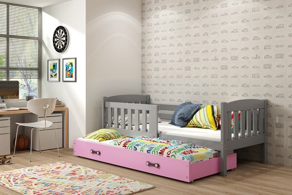 BMS Group Dětská postel s výsuvnou přistýlkou KUBUS grafit Velikost postele: 200x90 cm, Barva šuplíku: Růžová