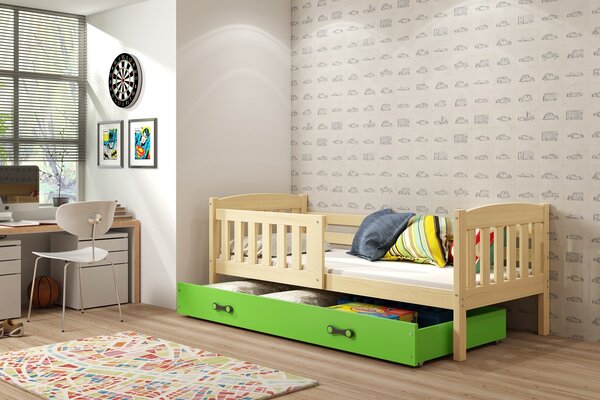 BMS Group Dětská postel s úložným prostorem KUBUS borovice Velikost postele: 200x90 cm, Barva šuplíku: Zelená